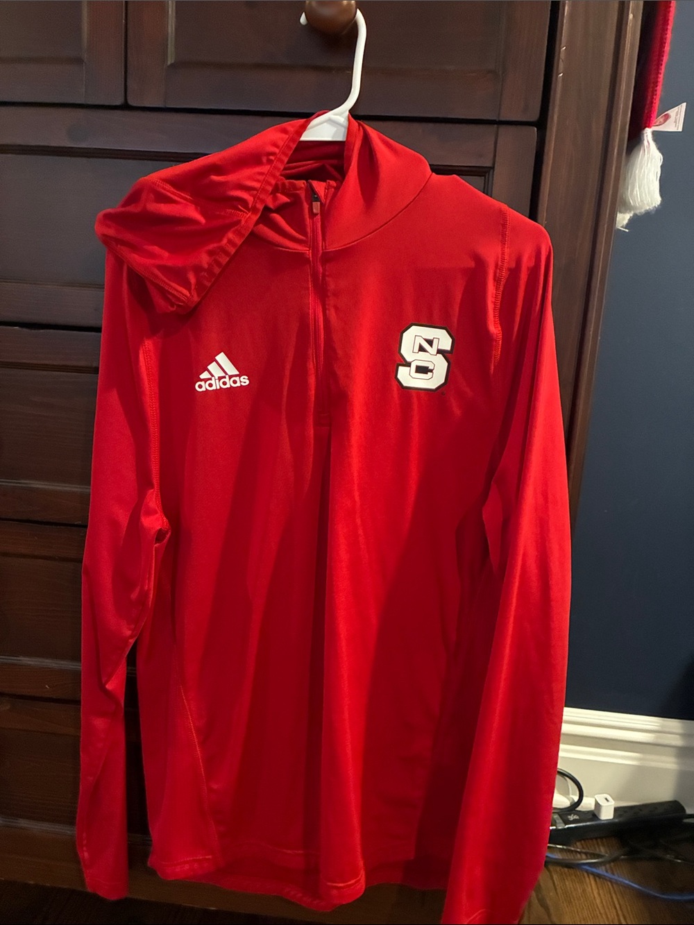 adidas Red Hooded Long-Sleeve with NC State Patch